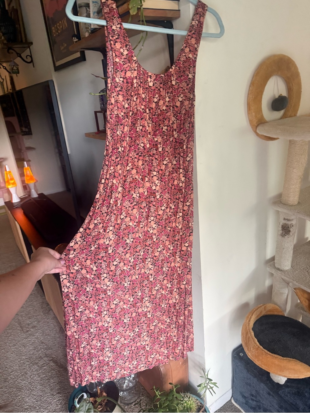Old Navy Rose-Pink Floral Scoop-Neck Midi Dress - Picture 1 of 4